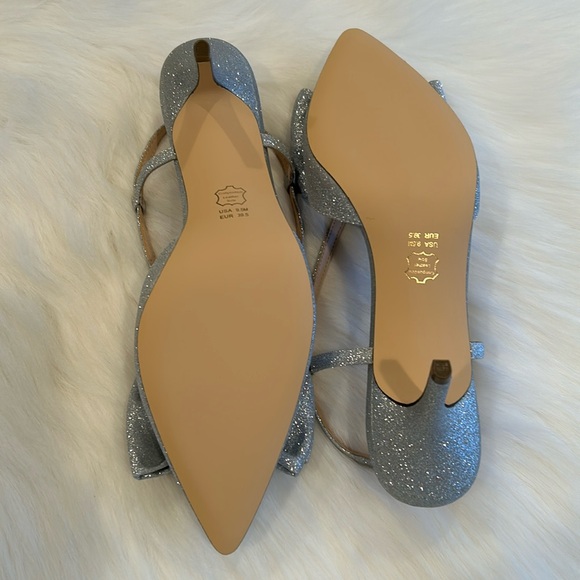 NWB Nina Bow-Topped Silver Sparkle Slip on Strap Heels - Picture 10 of 14